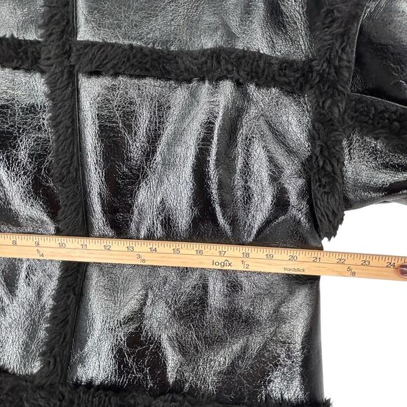 Nasty Gal Aviator Jacket Faux Fur Trim Shiny Black Modern Boxy Size 6 Womens - Picture 8 of 12